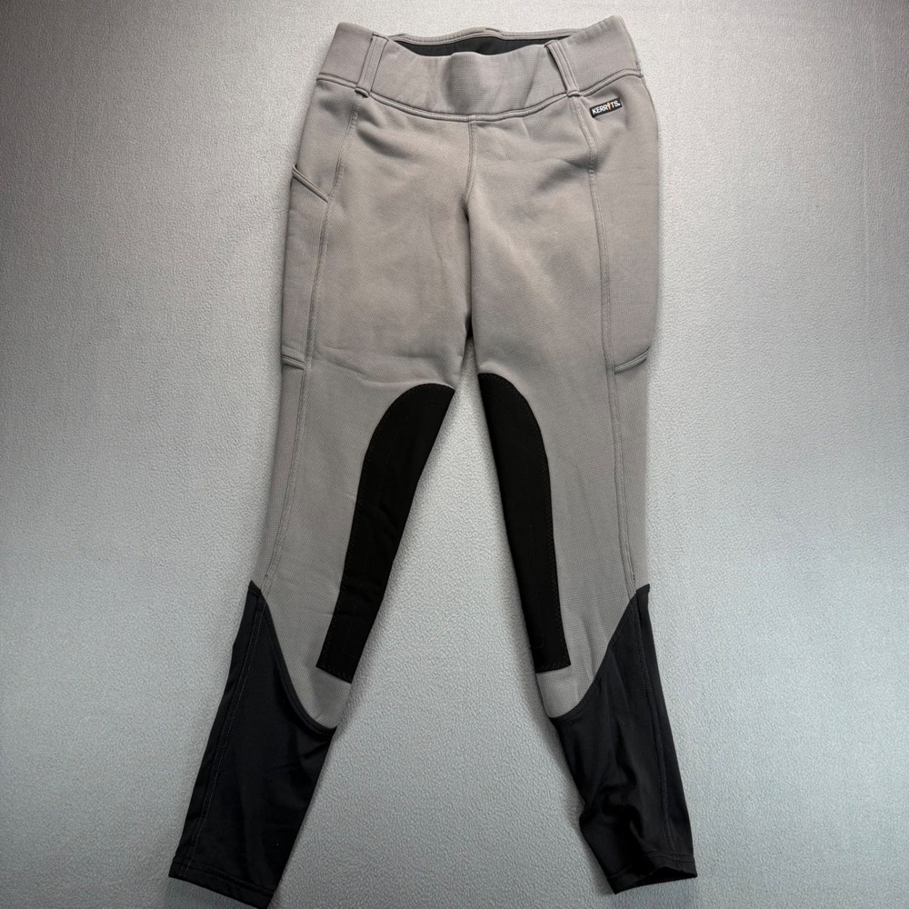 Kerrits Riding Breeches Womens L Grey Sit Tight Wind Pro Fleece Lined Knee Patch